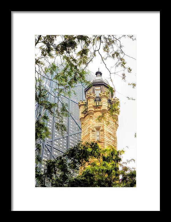 Chicago Framed Print featuring the painting Chicago Historic Water Tower Fog by Christopher Arndt