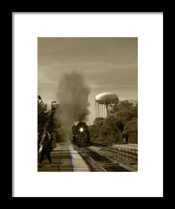 Chicago Framed Print featuring the digital art Chicago Metra Line Steam Engine Sepia by Steve Karol