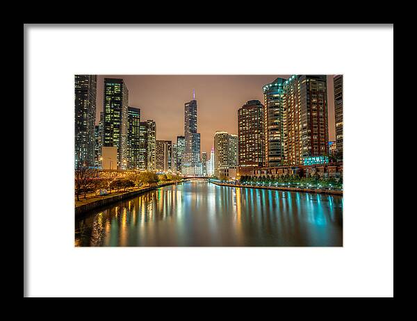 Chicago Framed Print featuring the photograph Chicago River at Night by James Udall