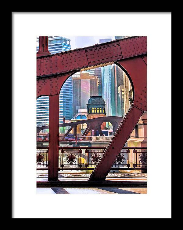 Bridge Framed Print featuring the painting Chicago River Bridge Framed by Christopher Arndt