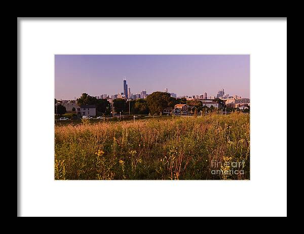Chicago Skyline Framed Print featuring the photograph Chicago skyline and neighborhood prairie by Sven Brogren