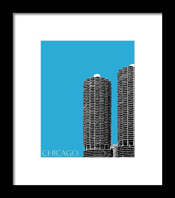 Architecture Framed Print featuring the digital art Chicago Skyline Marina Towers - Teal by DB Artist
