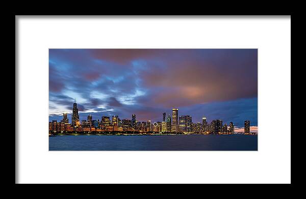 Chicago Framed Print featuring the photograph Chicago Skyline Sunset by Ryan Heffron