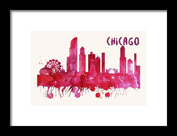 Chicago Framed Print featuring the painting Chicago Skyline Watercolor Poster - Cityscape Painting Artwork by Beautify My Walls