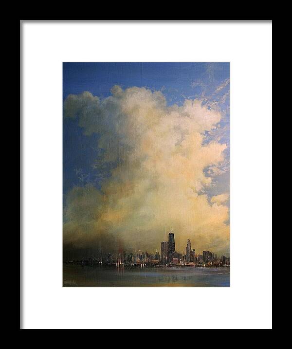 Skyscape Framed Print featuring the painting Chicago Skyscraper by Tom Shropshire