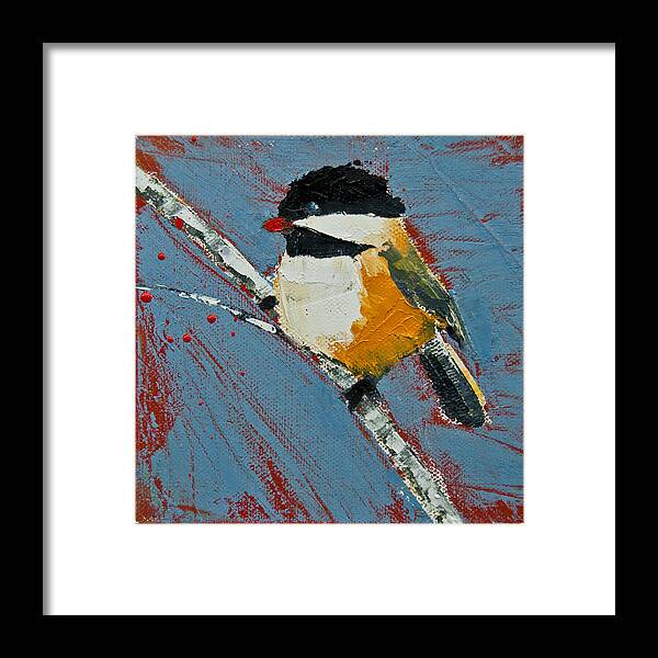 Birds Framed Print featuring the painting Chickadee On Birch by Jani Freimann