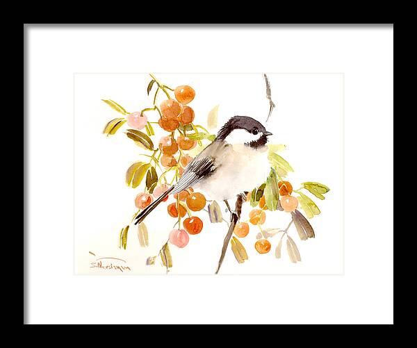 Vintage Style Bird Framed Print featuring the painting Chickadee by Suren Nersisyan