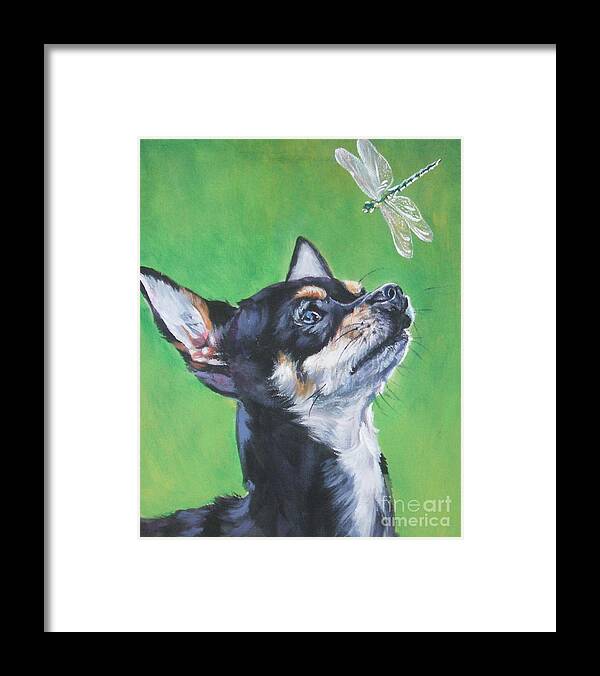 Chihuahua Framed Print featuring the painting Chihuahua with dragonfly by Lee Ann Shepard