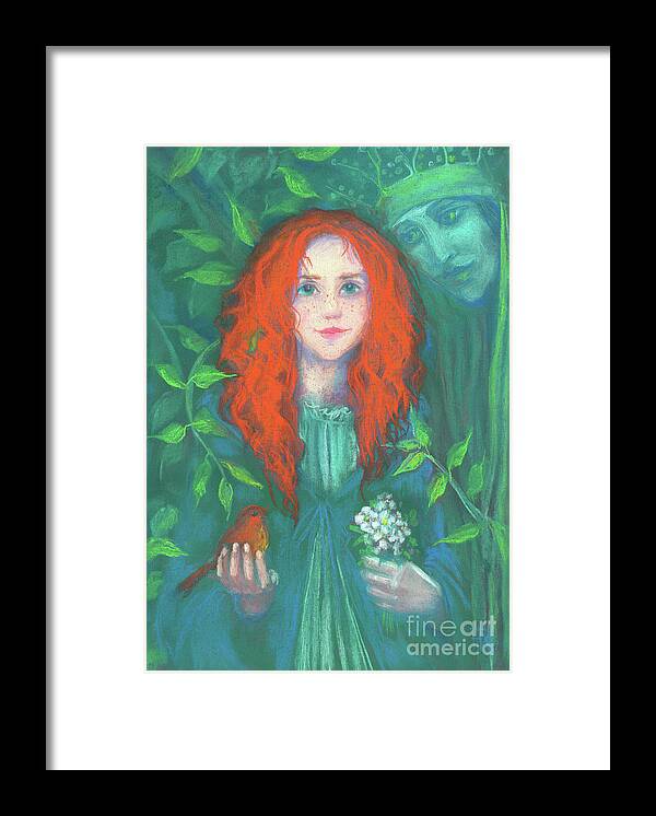 Red Hair Haired Framed Print featuring the painting Child of the forest by Julia Khoroshikh