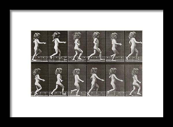 Child Running Framed Print featuring the photograph Child running, Plate 469 from Animal Locomotion, 1887 by Eadweard Muybridge