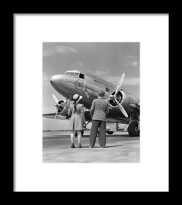 1930s Framed Print featuring the photograph Children Looking At Plane by H. Armstrong Roberts/ClassicStock