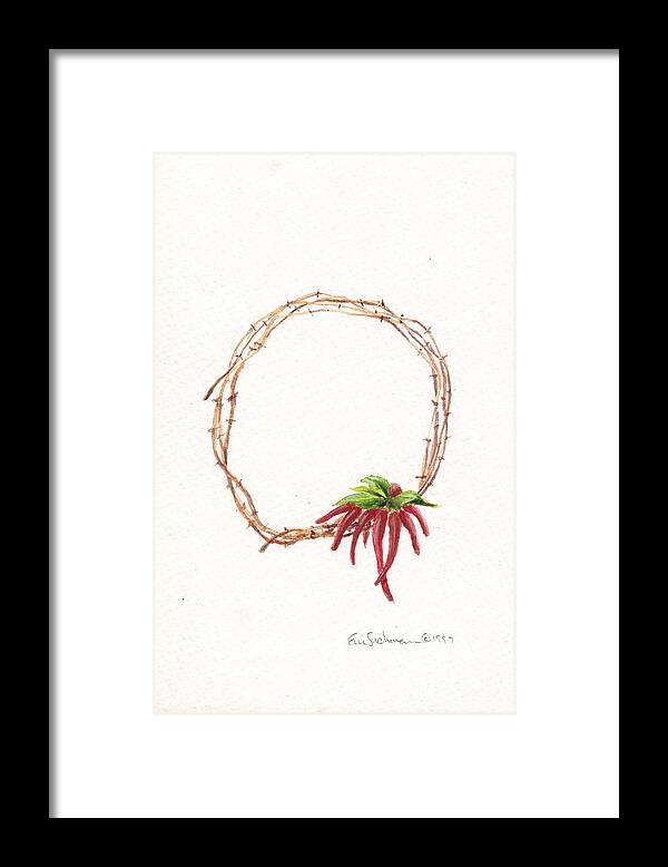 Chili's Framed Print featuring the painting Chili Wreath by Eric Suchman