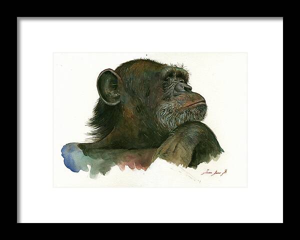 Chimp Framed Print featuring the painting Chimp portrait by Juan Bosco