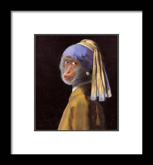 Vermeer Framed Print featuring the painting Chimp with a Pearl Earring by Gravityx9 Designs