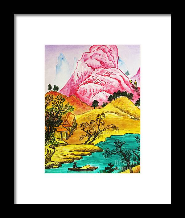 Hand Drawn Framed Print featuring the painting Chinese landscape by Irina Afonskaya
