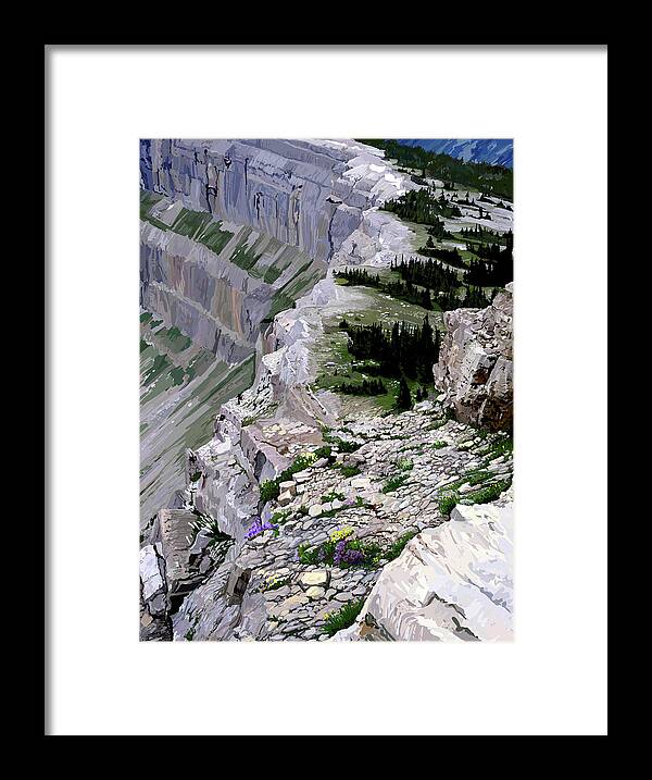 Landscape Framed Print featuring the painting Chinese Wall Edge by Pam Little