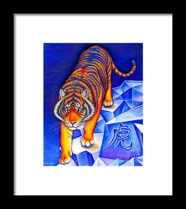 Tiger Framed Print featuring the drawing Chinese Zodiac - Year of the Tiger by Rebecca Wang
