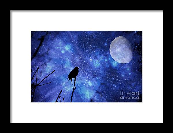 Bird Framed Print featuring the photograph Chirping at the Moon by Lila Fisher-Wenzel