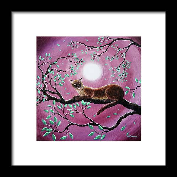 Burmese Framed Print featuring the painting Chocolate Burmese Cat in Dancing Leaves by Laura Iverson