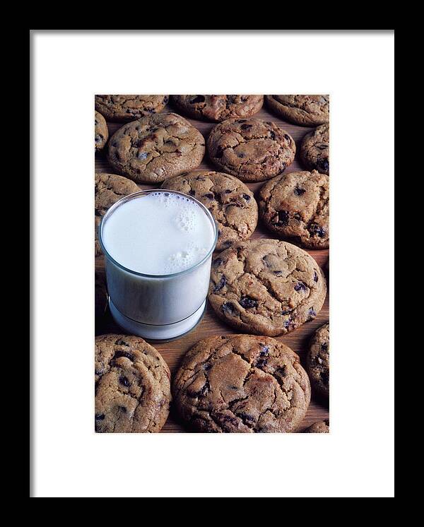 Chocolate Chip Framed Print featuring the photograph Chocolate chip cookies and glass of milk by Garry Gay