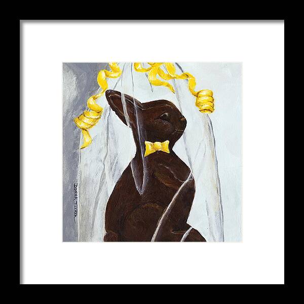 Cellophane Wrapped Bunny Framed Print featuring the painting Chocolate Easter Bunny by Donna Tucker