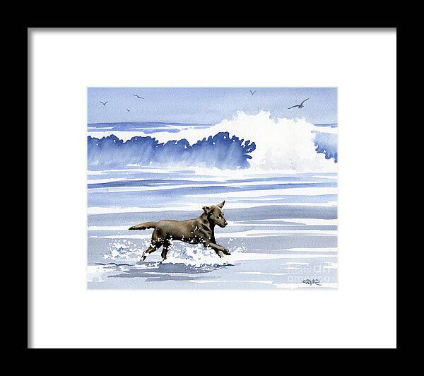 Chocolate Framed Print featuring the painting Chocolate Lab at the Beach by David Rogers