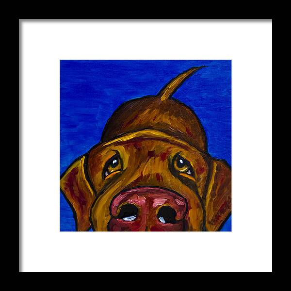 Labrador Retriever Framed Print featuring the painting Chocolate Lab Nose by Roger Wedegis