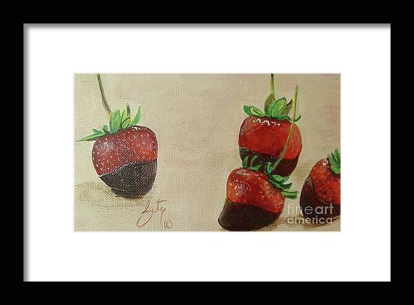 Chocolate Strawberries Framed Print featuring the painting Chocolate Strawberries by Daniela Easter