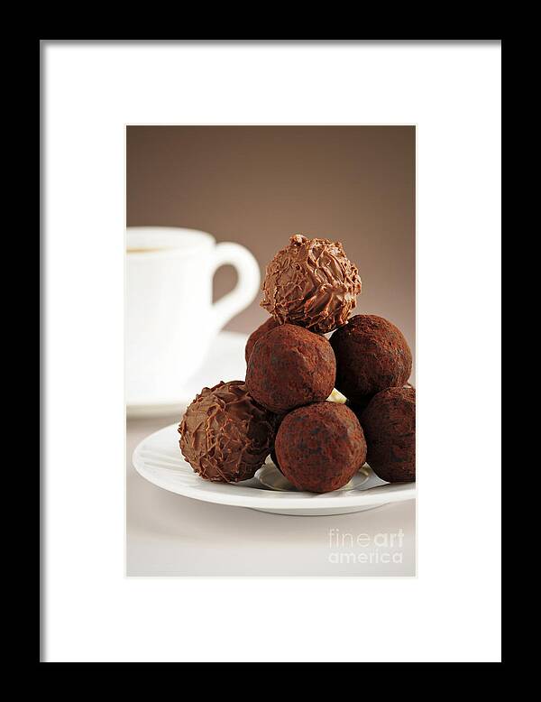 Chocolate Framed Print featuring the photograph Chocolate truffles and coffee 2 by Elena Elisseeva