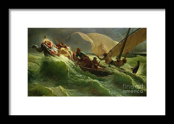 Christ Framed Print featuring the painting Christ Asleep in his Boat by Jules Joseph Meynier