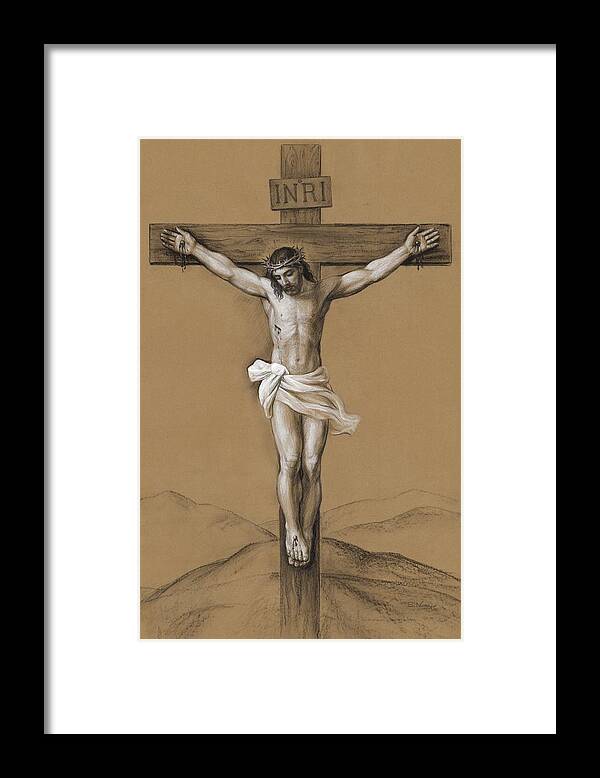 Christ Crucified Framed Print featuring the drawing Christ Crucified by Svitozar Nenyuk