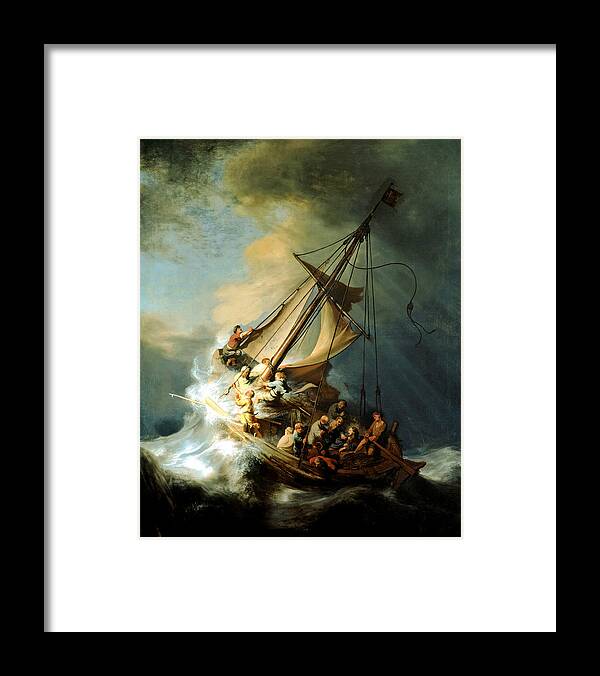 Christ In Storm Framed Print featuring the painting Christ in the Storm by Rembrandt