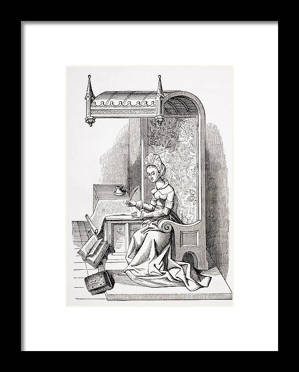 Canopy Framed Print featuring the drawing Christine De Pisan Or Pizan, 1365 by Vintage Design Pics