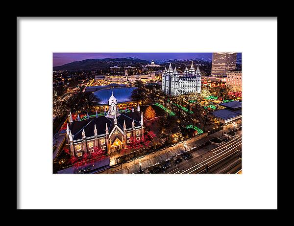 Nighttime Framed Print featuring the photograph Christmas at Temple Square by Ryan Smith