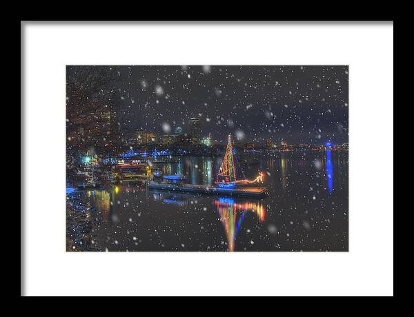 Boat Framed Print featuring the photograph Christmas Boat on the Charles River - Boston by Joann Vitali