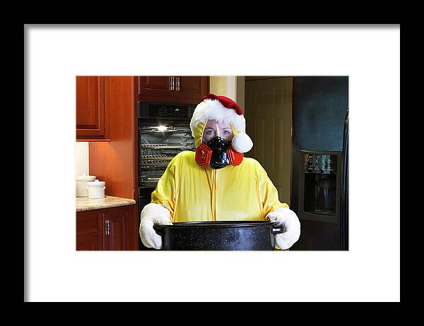Burning Framed Print featuring the photograph Christmas Dinner Disaster with HazMat Suit by Karen Foley