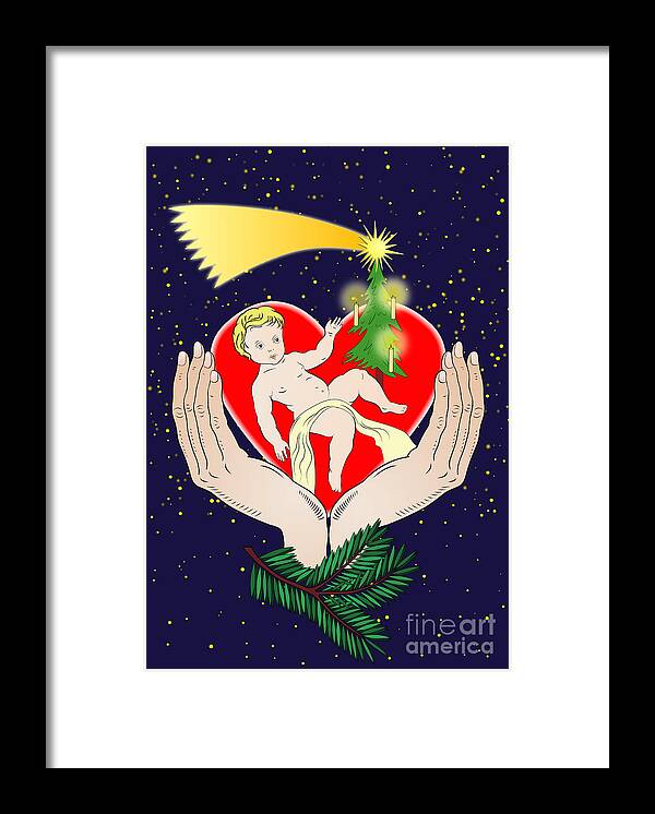 Christmas Framed Print featuring the digital art Christmas Eve- Nativity by Michal Boubin