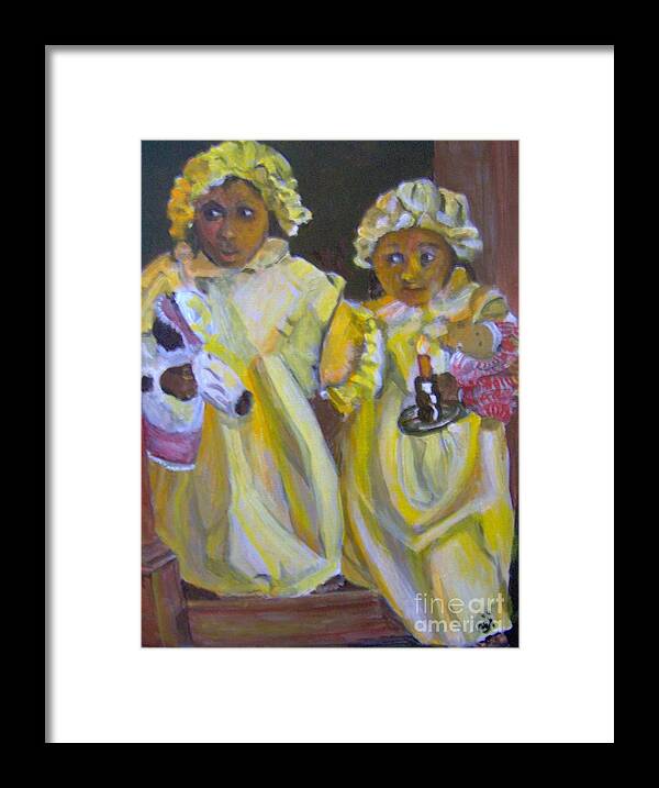 Girls Framed Print featuring the painting Christmas Eve by Saundra Johnson