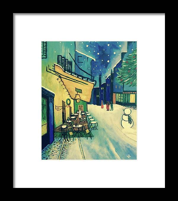 Cafe Framed Print featuring the painting Christmas Homage to VanGogh by Victoria Lakes
