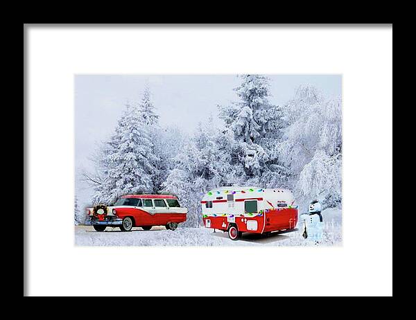 1956 Ford Stationwagon Framed Print featuring the digital art Christmas in the Fifties by Janette Boyd