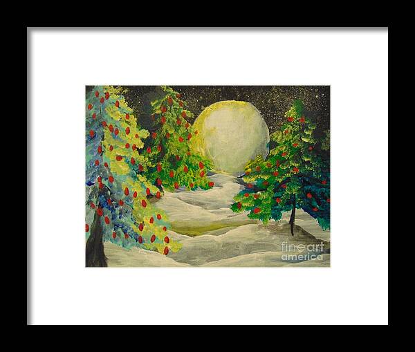 Evergreen Framed Print featuring the painting Christmas Night by Saundra Johnson