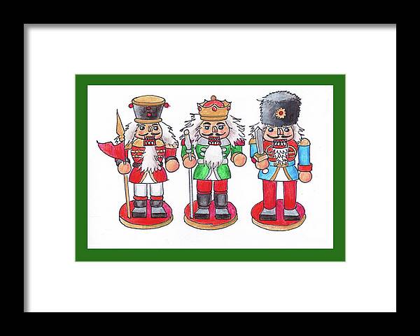 Nutcracker Framed Print featuring the mixed media Christmas Nutcrackers by Mary Helmreich