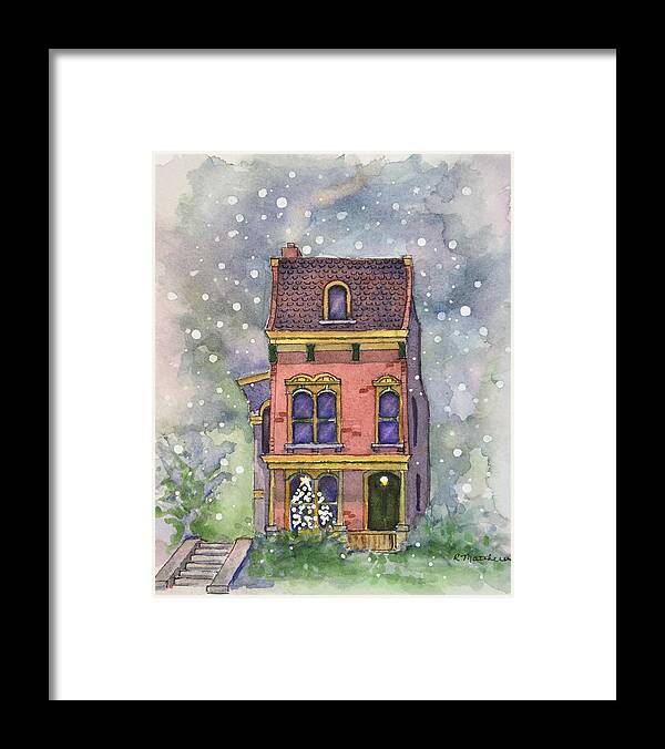 Watercolor Christmas Card Framed Print featuring the painting Christmas on North Hill by Rebecca Matthews
