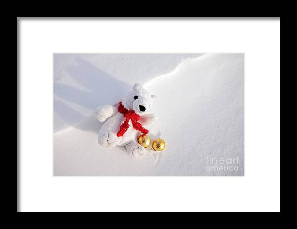 Christmas Framed Print featuring the photograph Christmas Polar Bear in Snow by Charline Xia