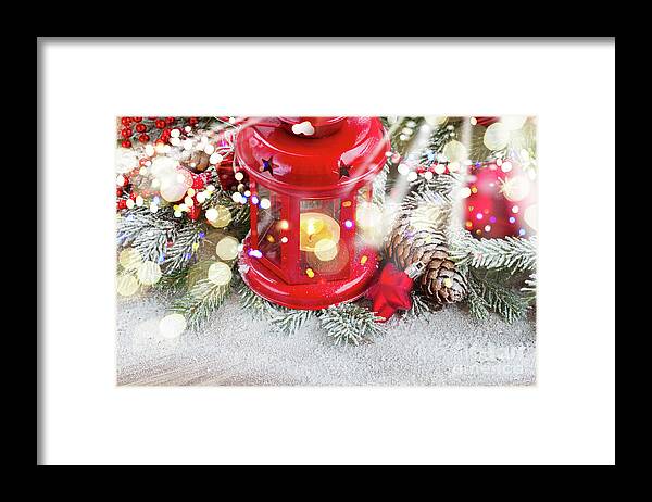 Christmas Framed Print featuring the photograph Christmas Red Lantern by Anastasy Yarmolovich