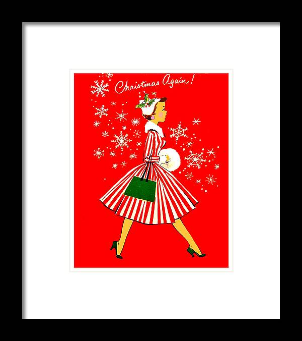 Christmas Shopping Framed Print featuring the mixed media Christmas shopping girl by Long Shot