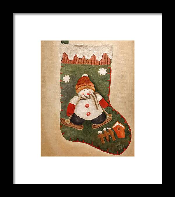 Christmas Framed Print featuring the painting Christmas Stocking by Angeles M Pomata