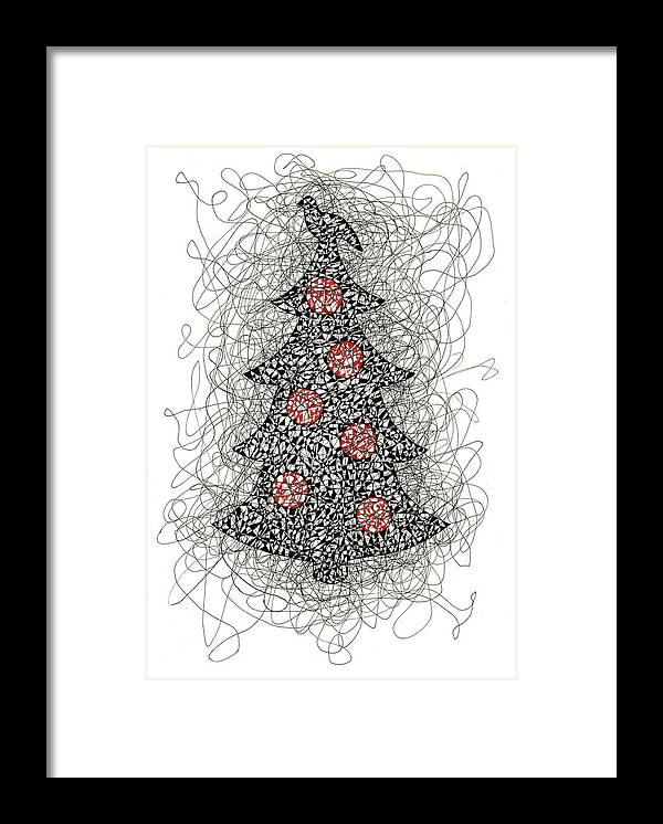 Christmas Framed Print featuring the drawing Christmas Tree Pen and Ink Drawing by Karla Beatty