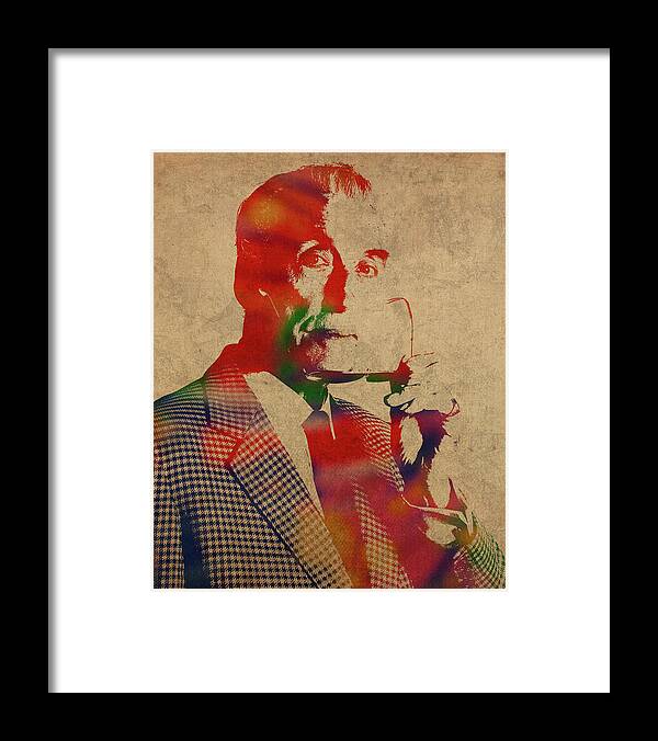 Christopher Lee Framed Print featuring the mixed media Christopher Lee Watercolor Portrait by Design Turnpike