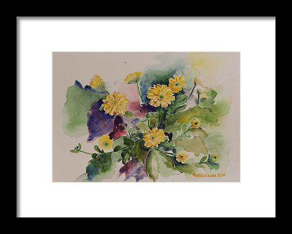 Chrysanthemums Framed Print featuring the painting Chrysanthemum flowers still life by Geeta Yerra